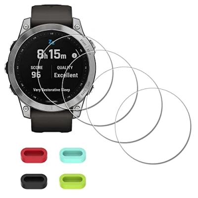 Bild av iDaPro [4 pack] skärmskydd för Garmin Fenix 7/fenix 7 safir solklocka + silikon dammpluggar härdat glas reptålig
