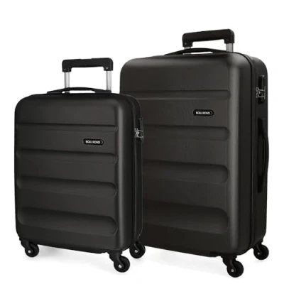 Bild av Roll Road Flexibel resväska tillverkad av ABS, ett material, sidokombinationslås med 4 dubbla hjul, handbagage, bekväm insida fack, svart, 55/65 cms, set 2 resväskor