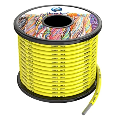Bild av 10 AWG, 5,3 mm², silikon, elektrisk trådkabel, gul, 8 meter, mjuk och flexibel, syrefri, hög temperatur, beständig, förtennad koppartråd