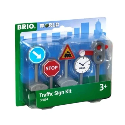 Bild av BRIO World 33864 Set med trafikskyltar till järnvägen Traffic Sign Kit Leksakstågstillbehör. 5 delar. Från 3 år. För små järnvägsbyggare.