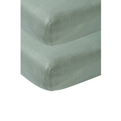 Bild av Meyco Baby Uni underlakan 2 pack för vaggan (lakan med mjuk jerseykvalitet, tillverkad av 100% bomull, perfekt passform tack vare elastisk dragsko runt om, mått: 40 x 80 / 90cm), stengrön