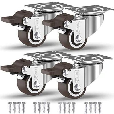 Bild av GBL Heavy Duty möbelhjul med 4 bromsar + skruvar 25 mm upp till 40 kg Paket inga golvmärken Tyst hjul för möbler Gummihjul Silverhjul