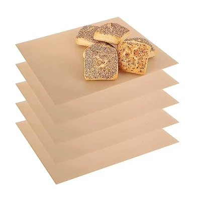 Bild av COM FOUR® 5x permanent bakfolie av teflon återanvändbart bakpapper lämplig för ugn upp till 260 C skärbar non stick ugnsfolie tål maskindisk (5 stycken beige 40x32 cm)
