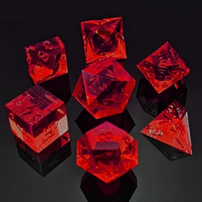 Bild av Bescon Crystal Clear (Unpainted) Sharp Edge DND Dice Set of 7, Razor Edged Polyhedral D&amp;D for Dungeons and Dragons Role Playing Games, Ruby Color