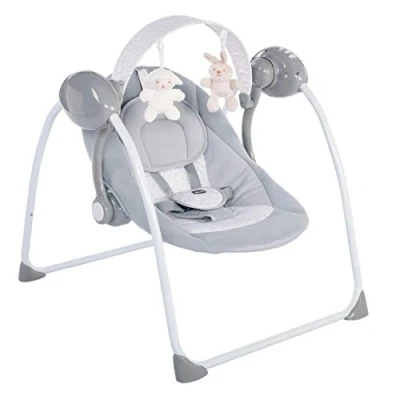 Bild av Relax &amp; Play Electric Baby Swing från 0 månader till 9 kg, justerbar lutning och 5 växlad automatisk gungning, spelbar med 12 melodier, 2 flyttbara plyschleksaker, kompakt stängning, isgrå