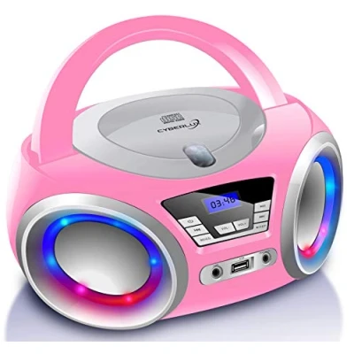 Bild av Cyberlux CD spelare med LED belysning Hörlursuttag Bärbar stereoradio barnradio stereosystem USB CD/MP3 FM radio Aux In (Pretty Kitty Pink)