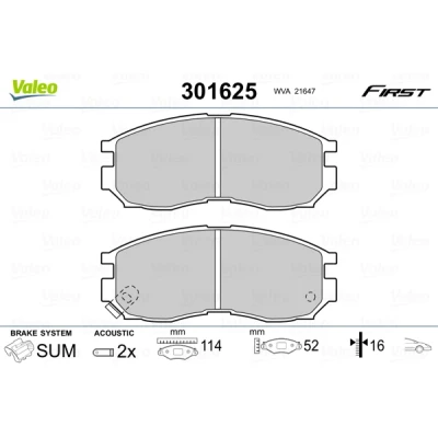 Bild av VALEO 301625 Jeu de plaquettes frein FIRST Essieu avant contact signal d&#039;usure inclus sans tôle anti bruit MITSUBISHI: Space Wagon II, COLT 4