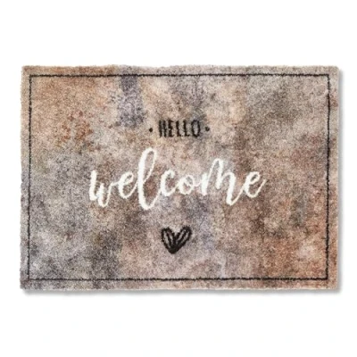 Bild av ASTRA Fluffig rengöringsmatta mjuk Pure &amp; Soft Hello Welcome 50 x 70 cm tvättbar köksmatta inuti slitstark dörrmatta matta löpare