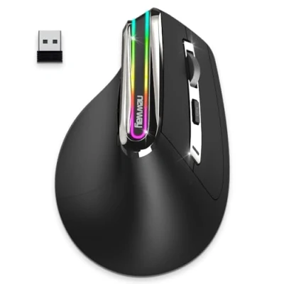 Bild av NEWWAY 2024 Ny Trådlös vertikal A9 mus 2,4 GHz wifi Bluetooth 3.0/5.0 USB C uppladdningsbar RGB 2400 DPI Ergonomisk Tyst Inbyggd nanomottagare 10 M svart