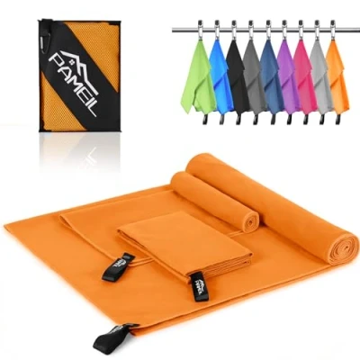 Bild av Pameil Mikrofiberhanddukar i set om 3 (stor badhandduk på 160 x 80 cm och 2 st. små handdukar 40 cm), resehandduk, snabbtorkande av mikrofiber för fitness bastu