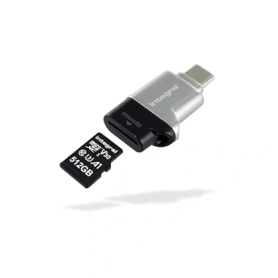 Bild av Integral MicroSD USB3.0/USB C typ OTG minneskortläsare adapter supersnabba överföringshastigheter, plug and play och kompatibel med microSDXC/microSDHC UHS I U1 &amp; U3