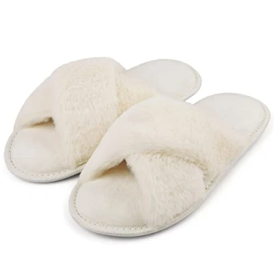 Bild av riemot tofflor damer vinter plysch minnesskum varma bekväma halkfria fluffiga tofflor, Beige, storlek 4041, 40/41 EU