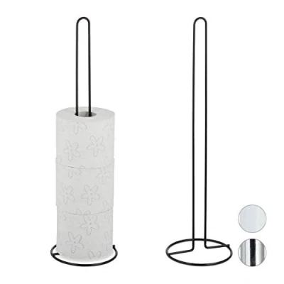 Bild av Relaxdays Reservrullehållare, set om 2, 5 reservrullar vardera, metall, fristående, H x D: 50 14 cm, svart, 100% järn, 2 stycken