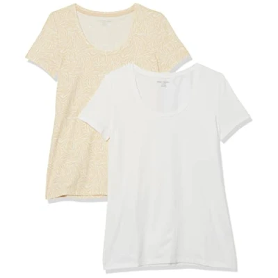 Bild av Amazon Essentials dam klassisk passform kortärmad rund hals t shirt (finns i plusstorlek), paket med 2, gulbrunt djurtryck/vit, XX Large