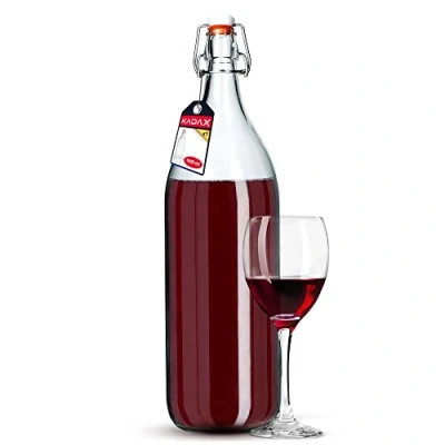 Bild av KADAX Glasflaska, fruktlikörflaska, vintageflaska av sodaglas, transparent strykflaska, strykförslutningsflaska, kvittenlikörflaska (1,9 l, 1 stycken)
