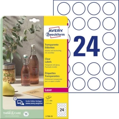 Bild av Avery Zweckform L7780 25 Självhäftande etiketter för tryck, Transparent, 600 stycken