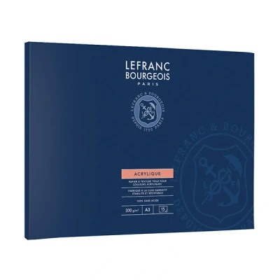 Bild av Lefranc &amp; Bourgeois 300686 akrylpapper block, med papper i duktextur för akrylfärger, 300 g/m², 100% syrafri, åldersbeständig, 15 ark, A3