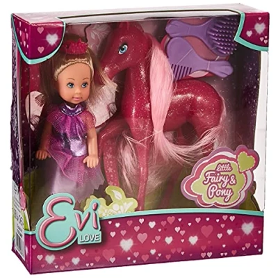 Bild av Simba 105738667 Evi Love Little Fairy &amp; Pony, lekdocka som prinsessa med fantasihäst, 12 cm, från 3 år