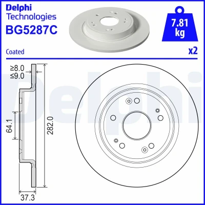 Bild av DELPHI Bromsskiva 282mm 9mm 5 full belagd BG5287C Bromsskivor