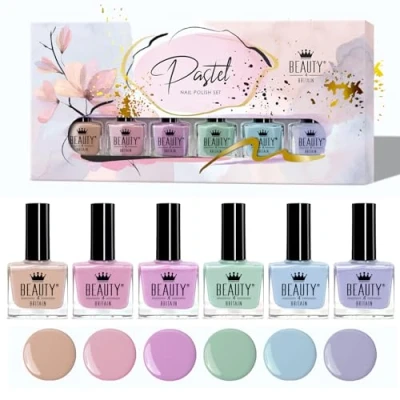 Bild av Pastell Nagellack Set med 6 Klassiska Pastellfärger 10 ml Långvarig Hållbarhet Enkel Applicering av Beauty4Britain