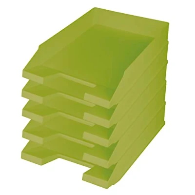 Bild av helit H2661653 brevfack the green staff, DIN A4 C4, 5 stycken, ljusgrön, förvaringsfack stapelbara av återvunnen plast, blå ängel certifierad