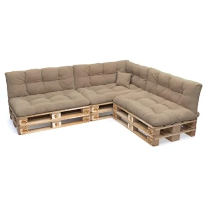 Bild av POKAR pallkuddar 8 delars set med vacker quiltning. Montering: 3x sittdynor 120x80cm + ryggdynor 120x40cm 1x sidokuddar 60x40cm kudde 40x40cm, pallsoffa, utan pallar, beige