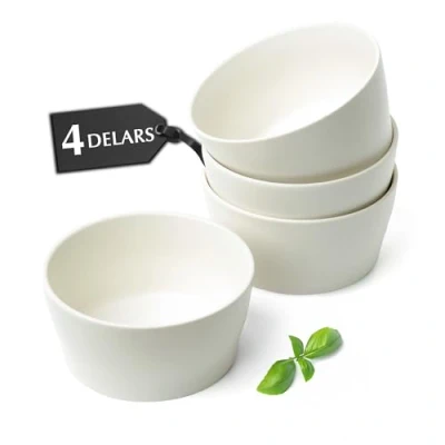 Bild av MIAMIO Keramikskålsset / 740 ml Skålar för 4 personer, flingor skål, ramenskål, soppskål, salladsskål Tål diskmaskin och mikrovågsugn Luxe Collection (Vit, (4x))