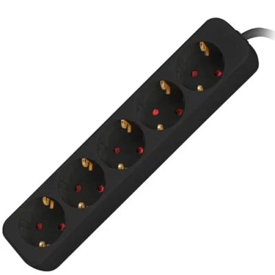 Bild av LANBERG märkesuttag modell 5 outlet SCHUKO svart 3M remsa