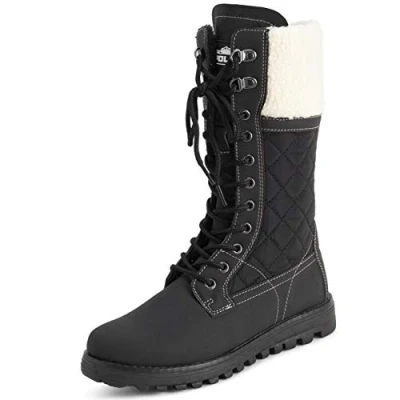 Bild av Polar Dam Fuskpäls Varma termiska vattentäta utomhus promenader snö vinter gummisula kalv stövlar Svart/beige shearling 41