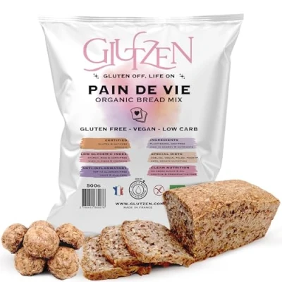 Bild av Förberedelse för Glutenfritt Bröd BIO GLUTZEN Brödmix, fullkorn low carb, utan brödmaskin Celiaki, låg GI, Keto, Vegan, allergener Näringsrikt fröbröd klart på 3 min. (1x500g)