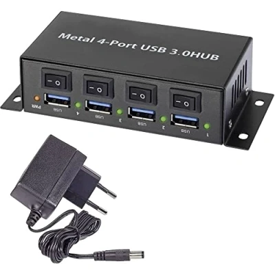 Bild av Renkforce RF 3955362 4 Port USB Hub 3.0 Metallhölje, individuellt omkopplingsbara, väggfäste Svart