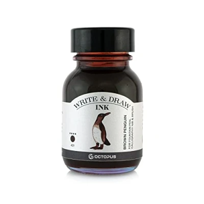 Bild av Octopus Write and Draw Ink 431 brun pingvin, vattentätt bläck för att skriva och rita, kalligrafibläck, ljusäkta ritbläck reservoarpennor, brunt, 50 ml