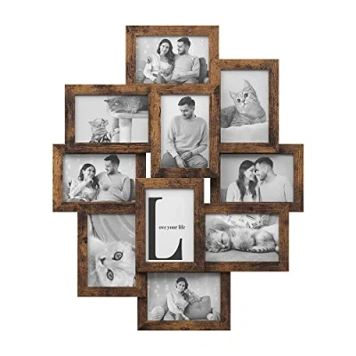 Bild av Songmics bildramcollage, fotoram familj, för 10 foton vardera x 15 cm (4 6 tum), tillverkade av MDF plattor, montering krävs, vintagebrun RPF020X01
