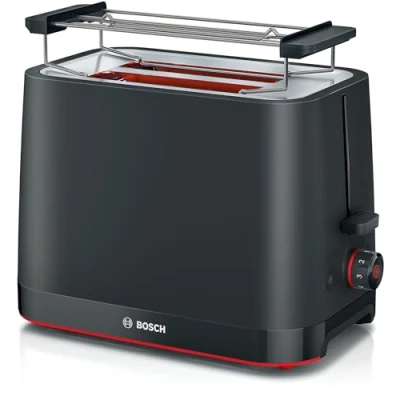 Bild av Bosch Kompakt Brödrost MyMoment TAT3M123, avtagbar hopfällbar brödfäste, med upptiningsfunktion, avstängningsfunktion, brödcentrering, perfekt för 2 skivor, 800 watt, svart matt
