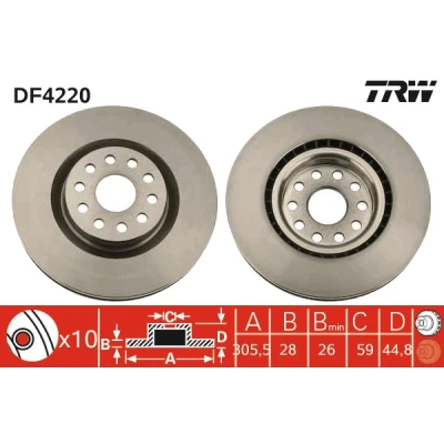 Bild av TRW DF4220 Disque de frein 305,5 28 10 108 ventilé peint LANCIA: Thesis