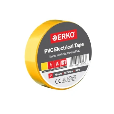 Bild av ERKO PVC isoleringstejp Gul 15 mm x 10 m elektriska kablar reparation, mycket flexibel med stark självhäftande kraft, kemibeständig, polyvinylklorid
