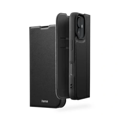 Bild av Hama mobiltelefonfodral för iPhone 16 (mobilväska att ställa upp, fodral med kortfack, extra skydd av display och kamera, magnet, vikfodral, mjukt, anti fingeravtryck) svart