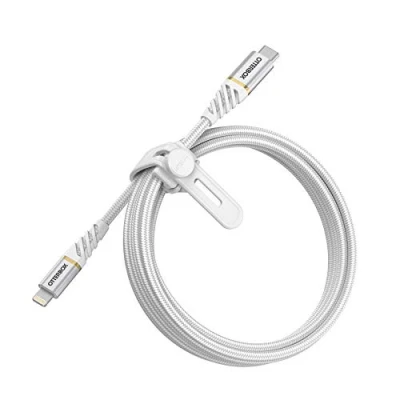 Bild av OtterBox Premium förstärkt och flätad USB C till Lightning kabel, MFi certifierad, snabbladdkabel för iPhone iPad, Ultra tålig, böj flextestad, 2M, Vit