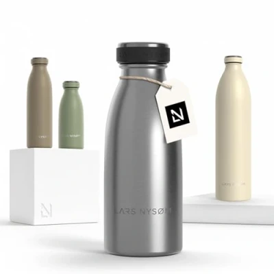 Bild av LARS NYSØM rostfri vattenflaska 350ml, 500ml, 750ml, 1L, 1,5 liter Termosflaska lämplig för kolsyrat Läcksäker sport, utomhus, skola (Stainless Steel, 350ml)