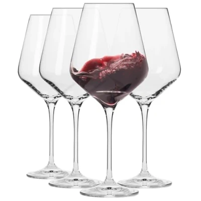 Bild av Krosno Avant Garde samling rödvinsglas set med 4, 490 ml, perfekt för hem, restauranger och fester, diskmaskinssäker, tunn kant, långt handtag, elegant