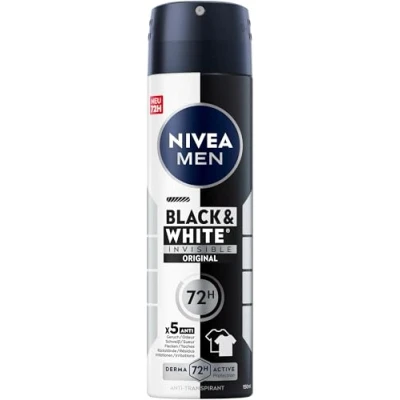 Bild av NIVEA MEN Svart &amp; vit osynlig deodorant spray, med anti fläckformel, tillförlitlig 72h perspirant skydd och aktivt (150 ml)