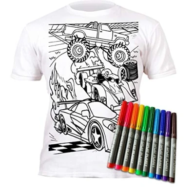 Bild av Splat Planet T shirt i färg bil med 10 giftfria tvättbara magiska pennor färga in och tvätta ut (9 11 år)