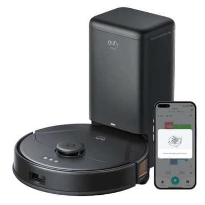 Bild av eufy Clean X8 Pro Robotic Vacuum självtömningsstation, Twin Turbine 2x 4 000 Pa kraftfullt sug, Active Detangling rullborste och iPath lasernavigering för djuprengöring av husdjurshår på mattan