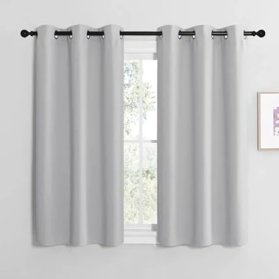 Bild av NICETOWN Gardin ljusgrå gardiner, korta fönster, badrum, mörkläggningsgardiner med öljetter, gardin, ogenomskinlig kort modernt sovrum, set om 2, termiska H 137 x B 107 cm