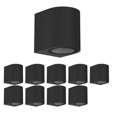 Bild av ledscom.de 10 st. vägglampa ALSE för utomhusbruk, IP54, downlight, svart matt, rund, 1x GU10 max. 35W