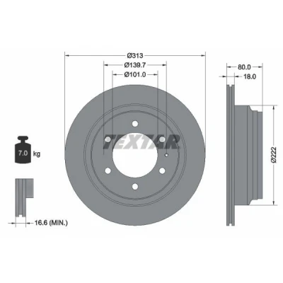 Bild av TEXTAR 92091600 Disque de frein 313 18 06/07 139,7 ventilé l&#039;intérieur sans boulon fix roue, moyeu roue OPEL: Frontera B SUV
