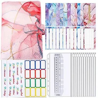 Bild av Yuknees Budget Planner Binder A6 Sparbok med folie kontantfyllning, budgetplanerare, sedelkuvert, budget, planerare, kuvertmetod spara pengar arrangör tillbehör tyska för kassagradering (rosa)