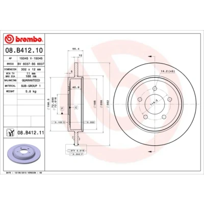 Bild av BREMBO COATED DISC LINE 08.B412.11 Disque de frein 302 12 5 plein revêtu MAZDA: Tribute Break, FORD: Maverick SUV