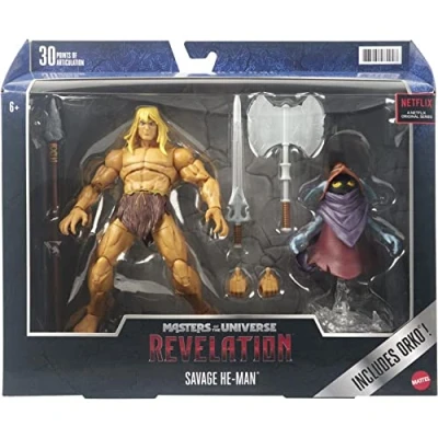 Bild av Masters of the Universe GYY41 Masterverse He Man actionfigur med 30+ rörliga leder, 3 vapen, sele &amp; Orko figur &quot;flytande&quot; bas, ca 18cm, MOTU™ samlarobjekt, ålder 6+