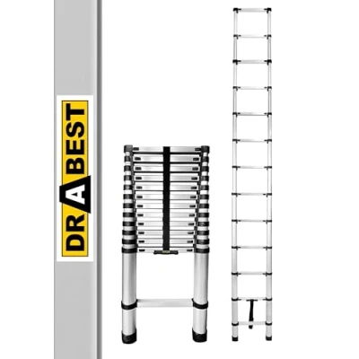Bild av Drabest stege teleskopisk aluminiumstege utdragbar hopfällbar universell 13 grader höjd 3,8 m